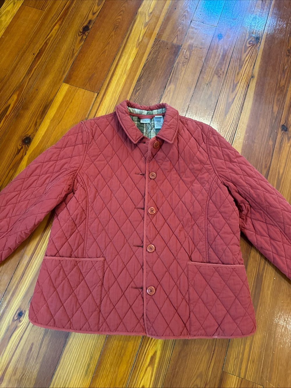 L.L. Bean Quilted Utility Jacket in rusty orange color